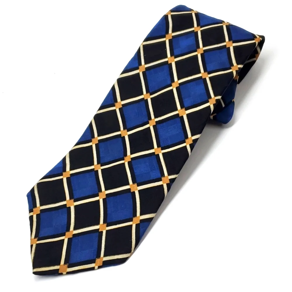 COLOURS by Alexander Julian Blue Black Geometric Silk Tie EUC